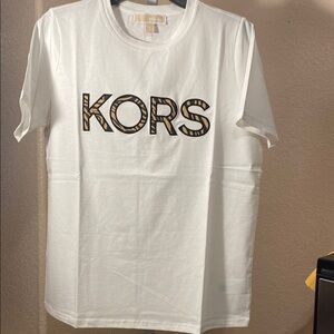 Michael Kors White and Black Short Sleeve Tee with Graphic Print